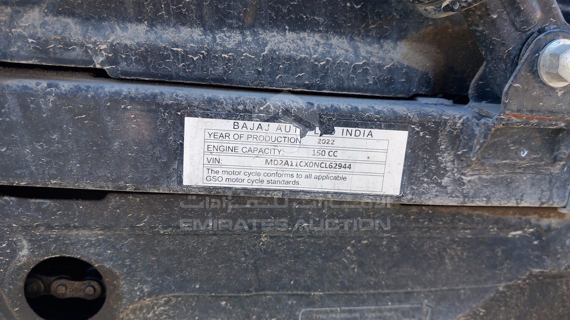 2022 BAJAJ 150 CC VIN: MD2A11CX0NCL62944