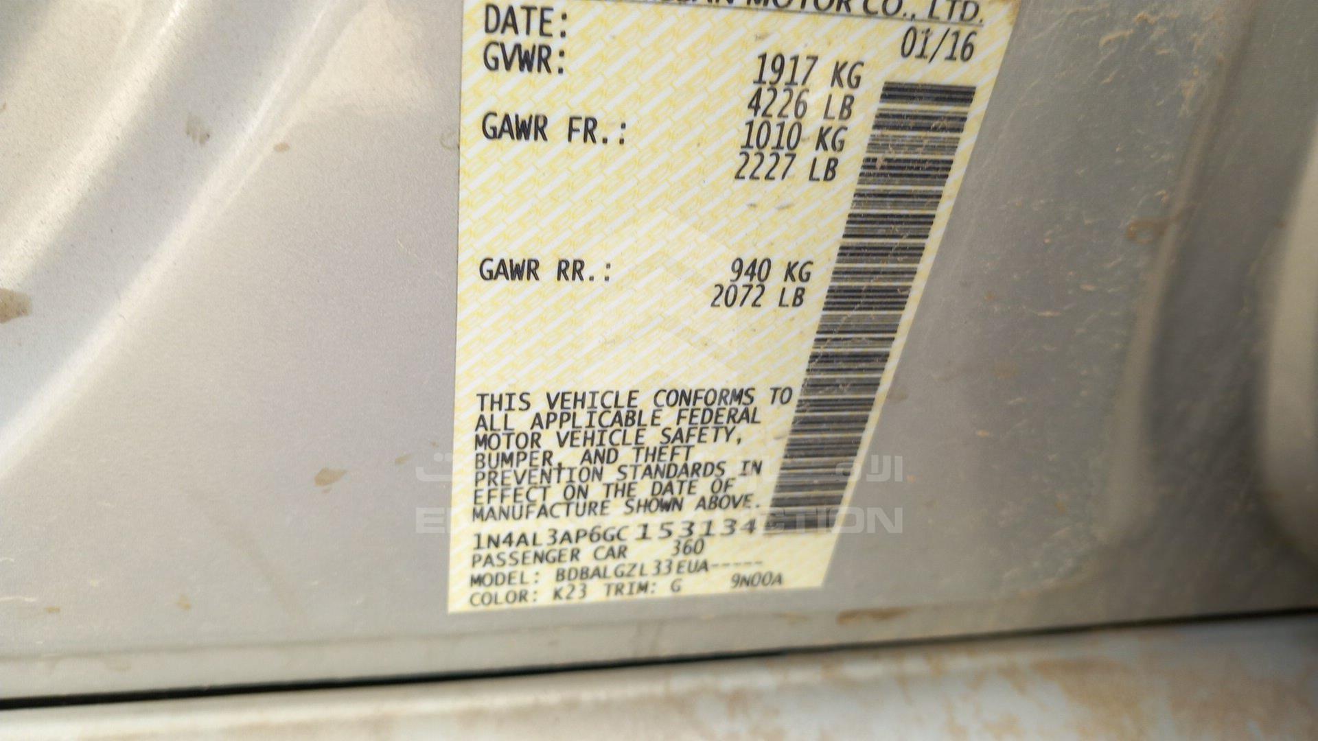 2016 NISSAN ALTIMA VIN: 1N4AL3AP6GC153134