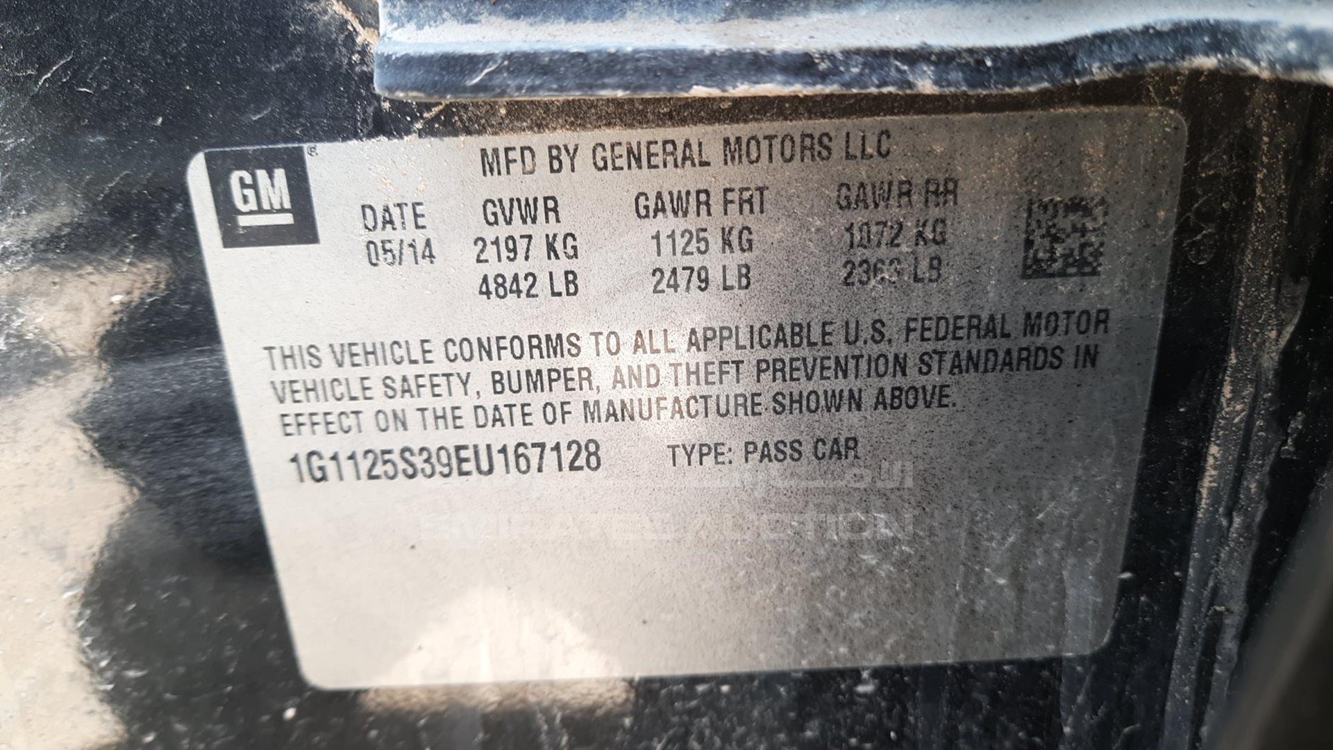 2014 CHEVROLET IMPALA LTZ VIN: 1G1125S39EU167128