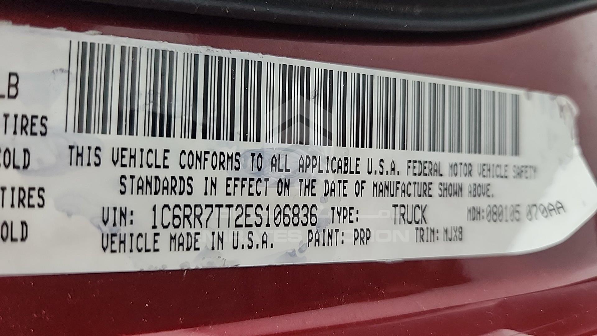 2014 DODGE RAM VIN: 1C6RR7TT2ES106836
