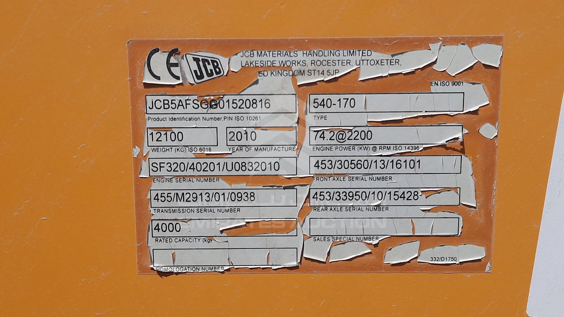 2010 JCB 540 - 170 VIN: JCB5AFSGG01520816