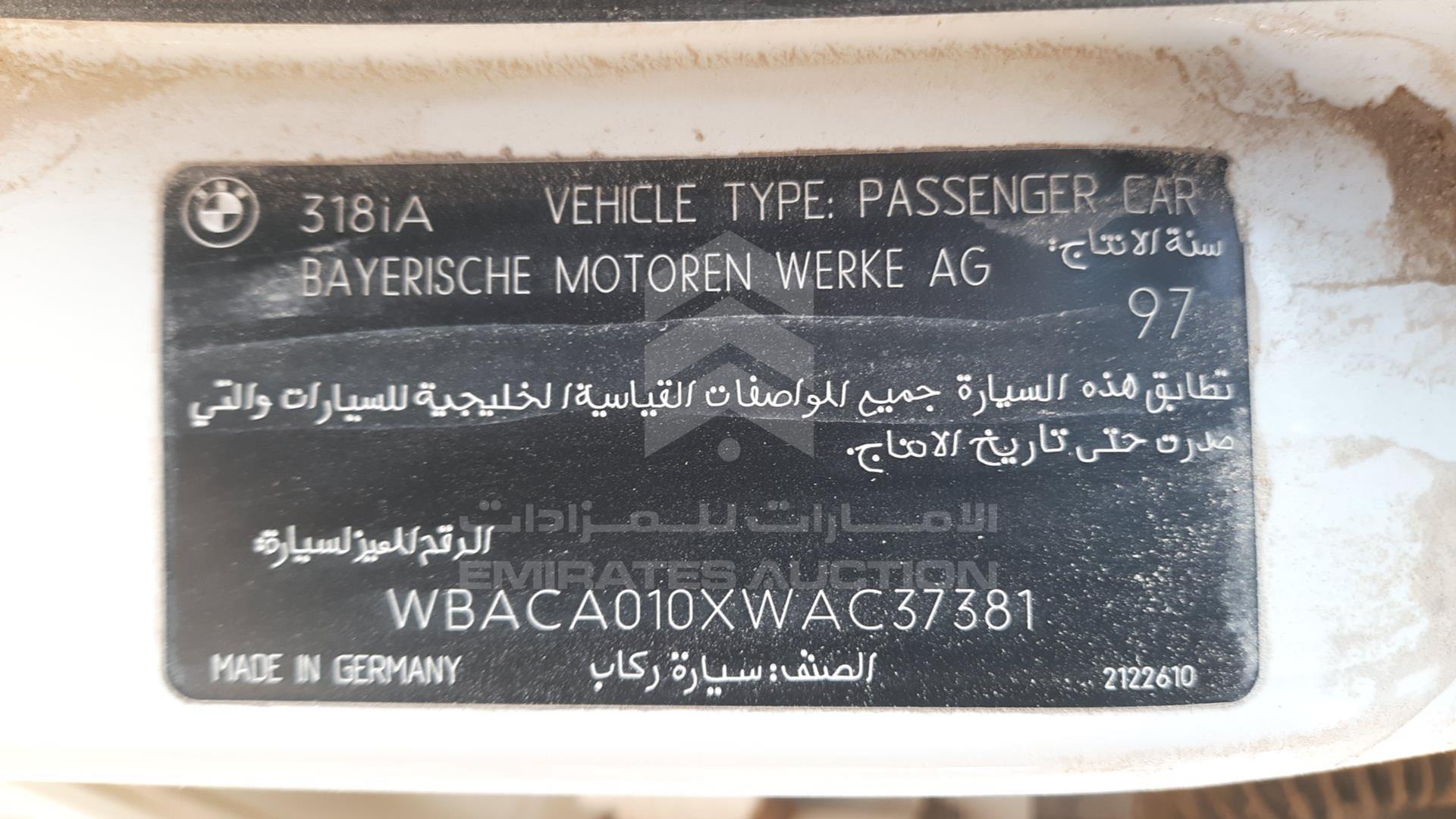 2000 BMW 318 VIN: WBACA010XWAC37381