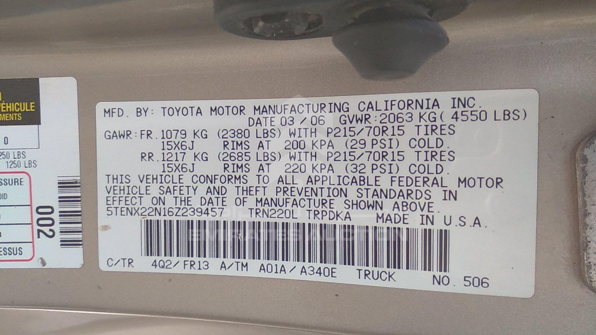 5TENX22N16Z239457 - 2006 Toyota Tacoma - #346783