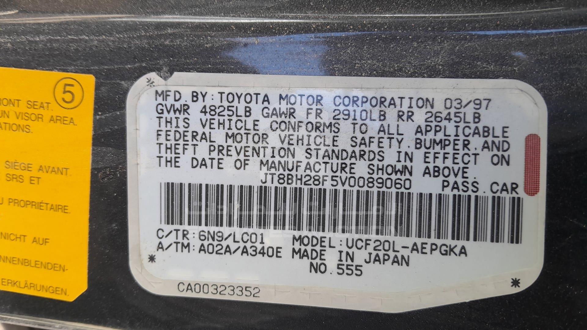 1997 LEXUS LS400 VIN: JT8BH28F5V0089060