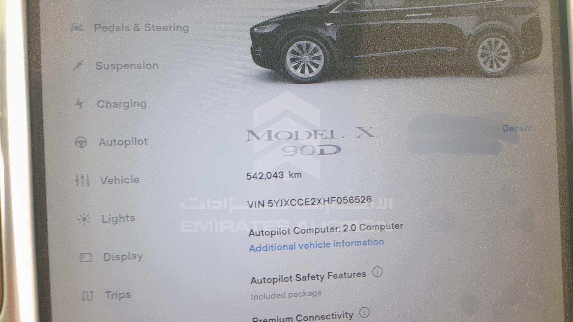 2017 TESLA MODEL X VIN: 5YJXCCE2XHF056526