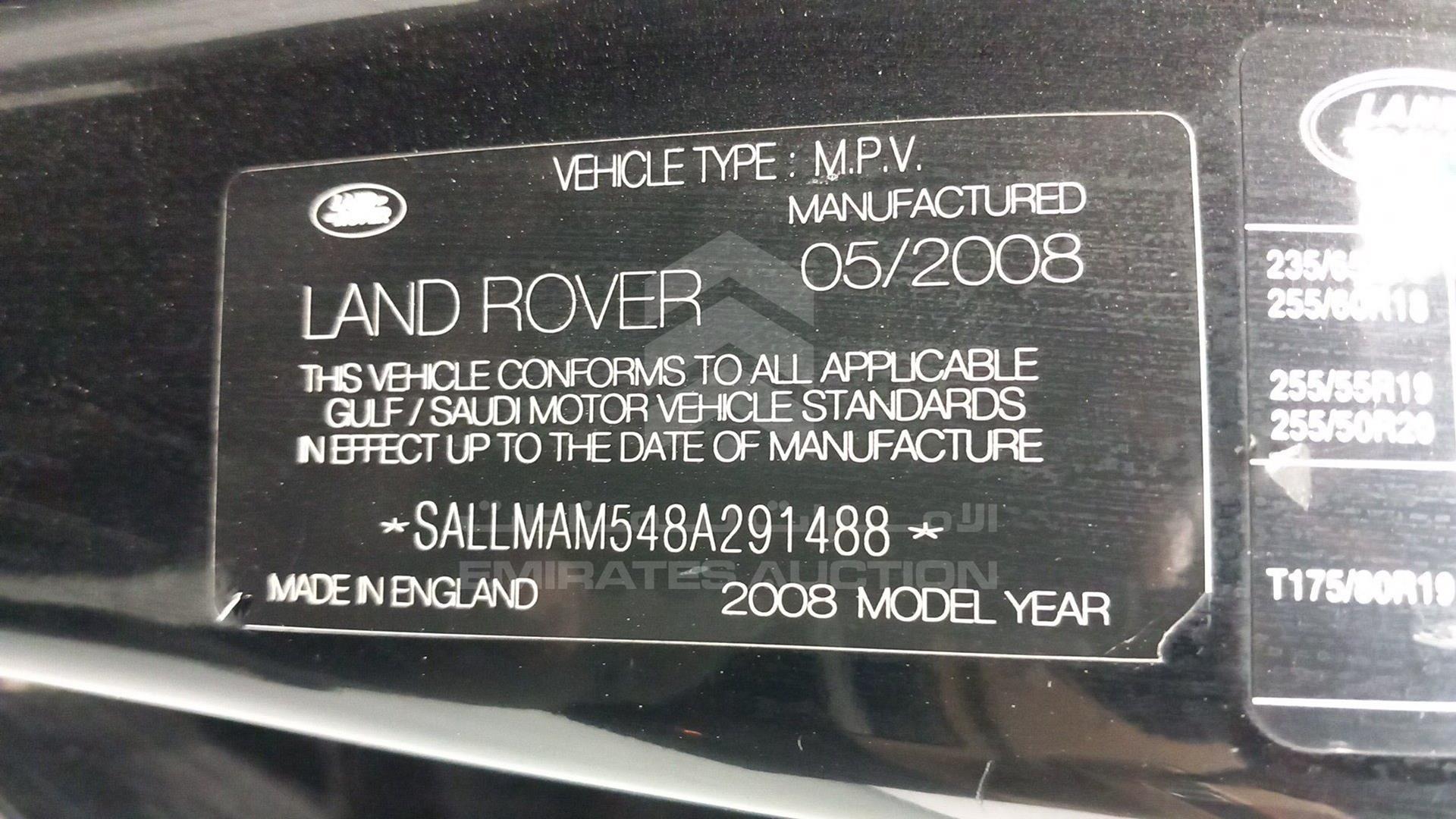 2008 RANGE ROVER HSE VIN: SALLMAM548A291488