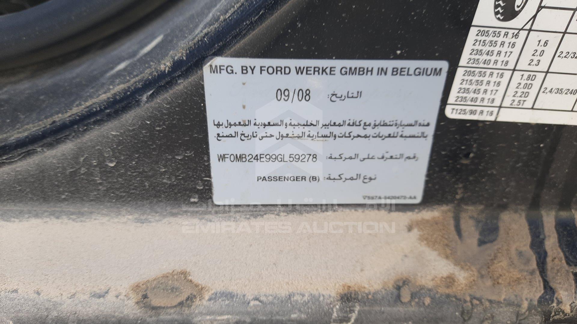 2009 FORD MONDEO VIN: WF0MB24E99GL59278