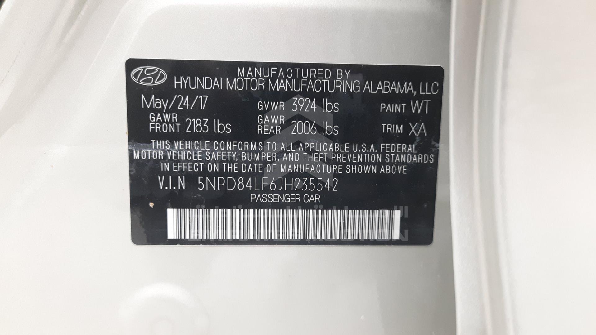 2018 HYUNDAI ELANTRA VIN: 5NPD84LF6JH235542