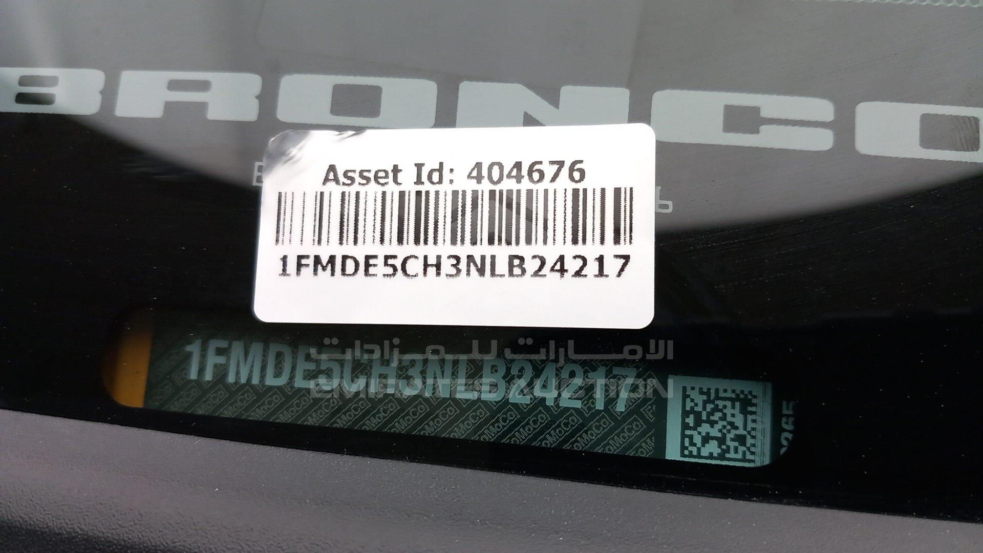 2022 FORD BRONCO VIN: 1FMDE5CH3NLB24217
