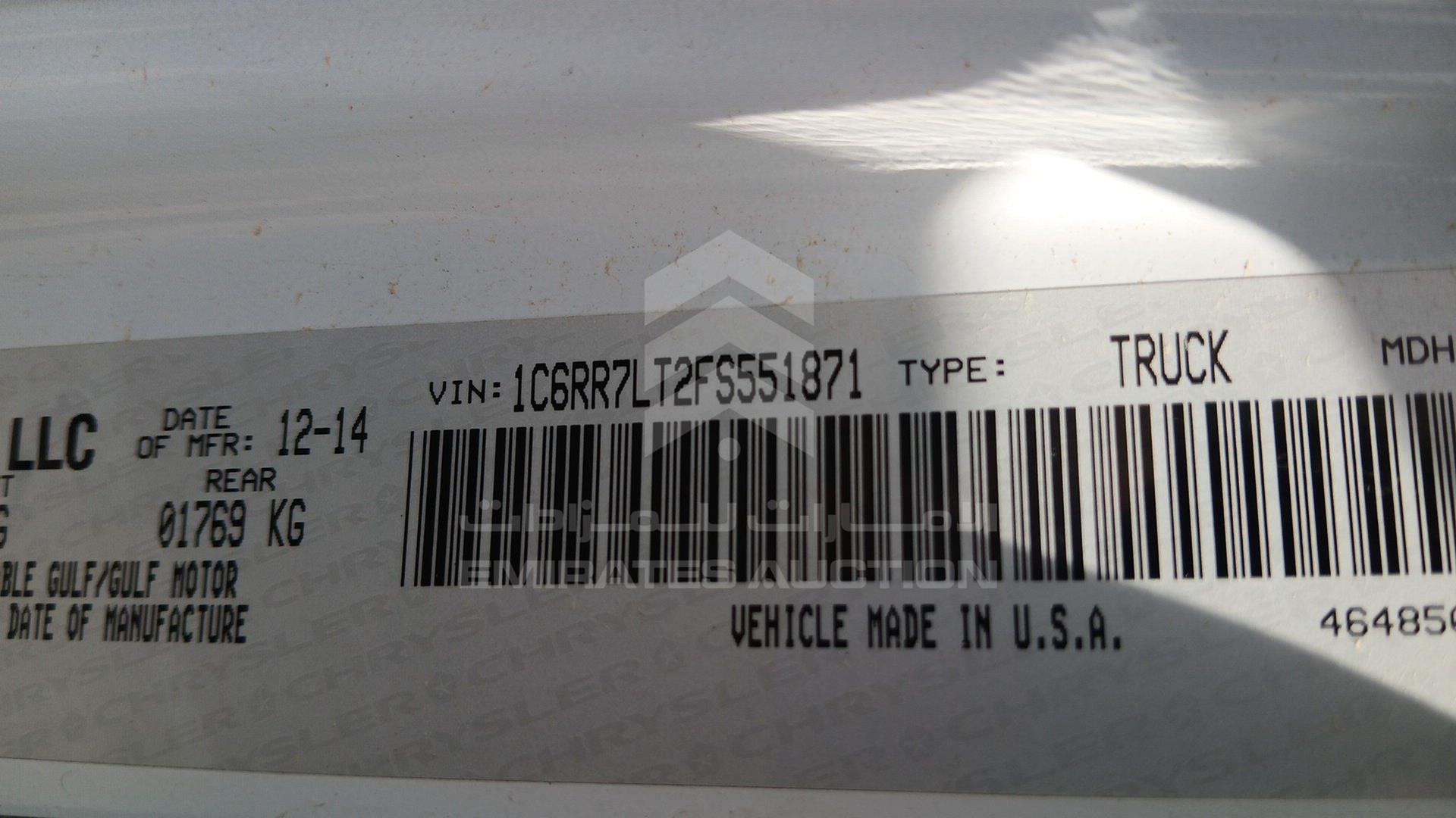 2015 DODGE RAM 1500 VIN: 1C6RR7LT2FS551871