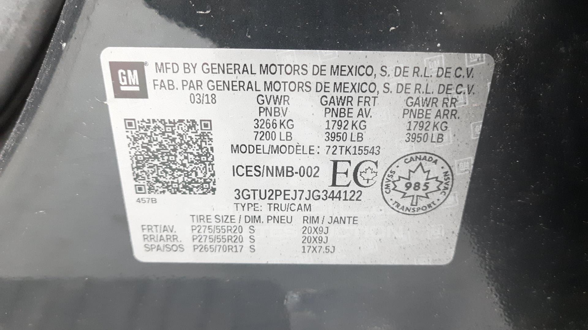 2018 GMC SIERRA VIN: 3GTU2PEJ7JG344122