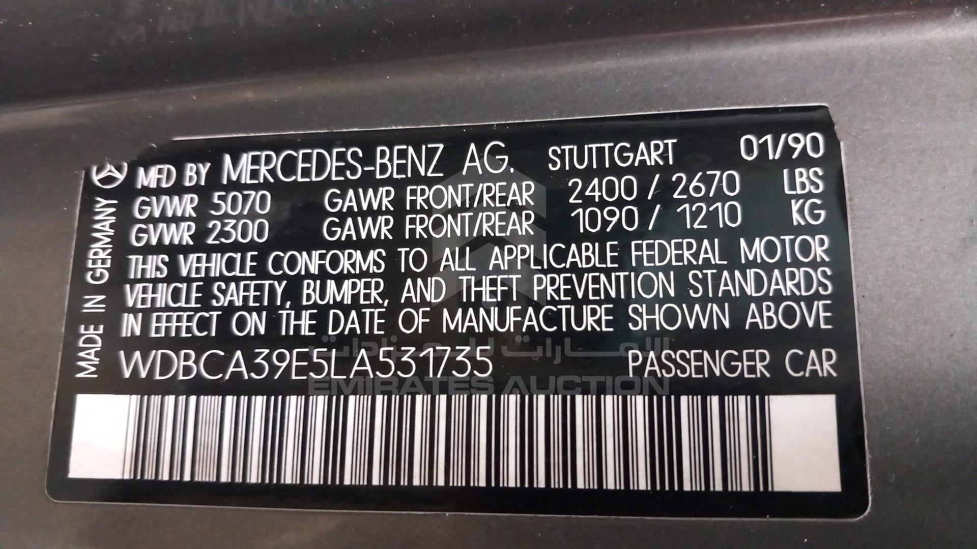 1990 MERCEDES SEL 560 VIN: WDBCA39E5LA531735