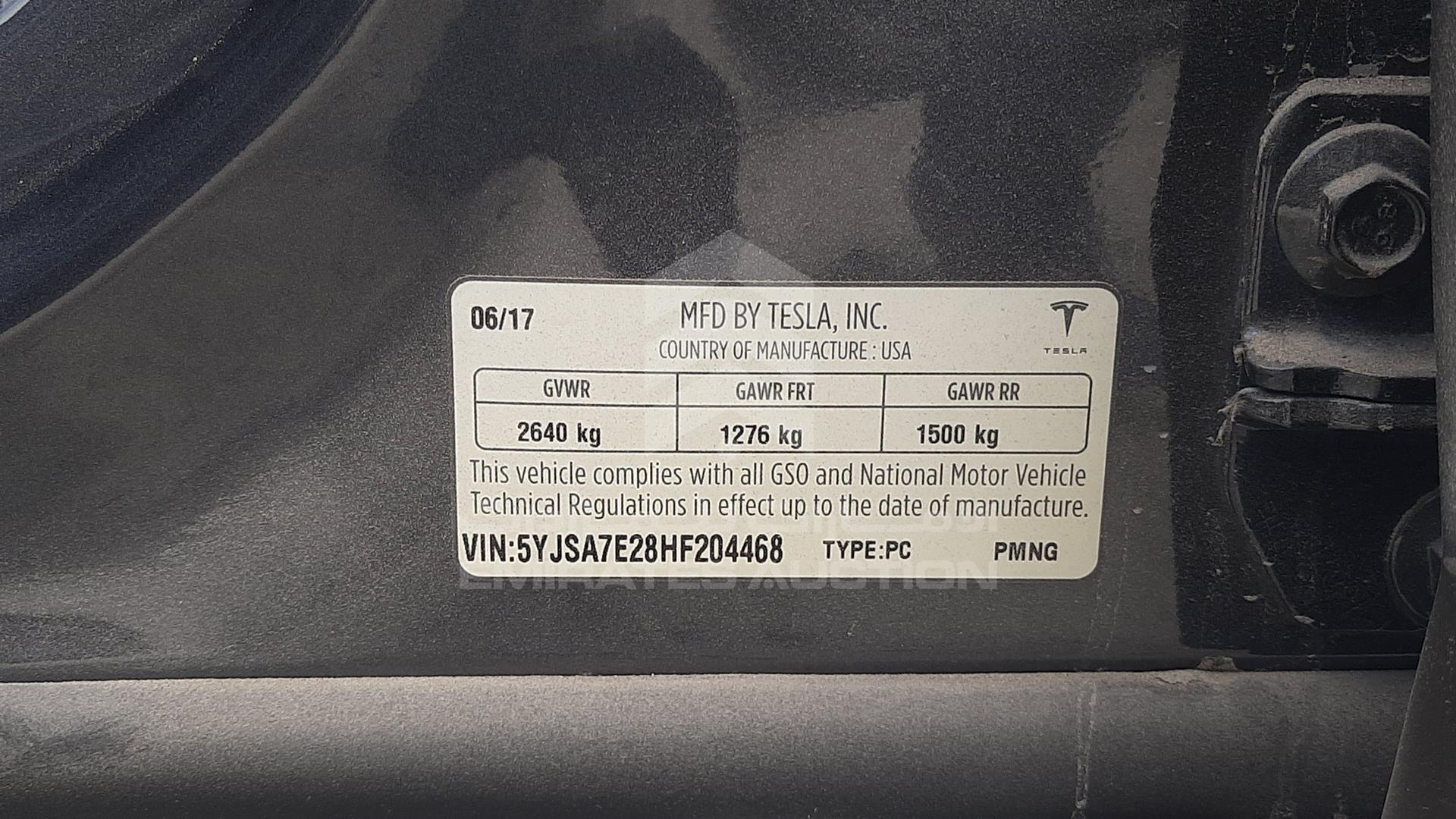 2017 TESLA MODEL S VIN: 5YJSA7E28HF204468