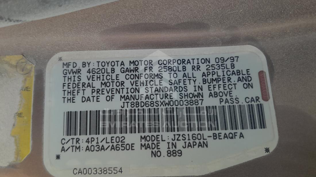 1998 Lexus GS 300 — VIN on Frame — Photo 2