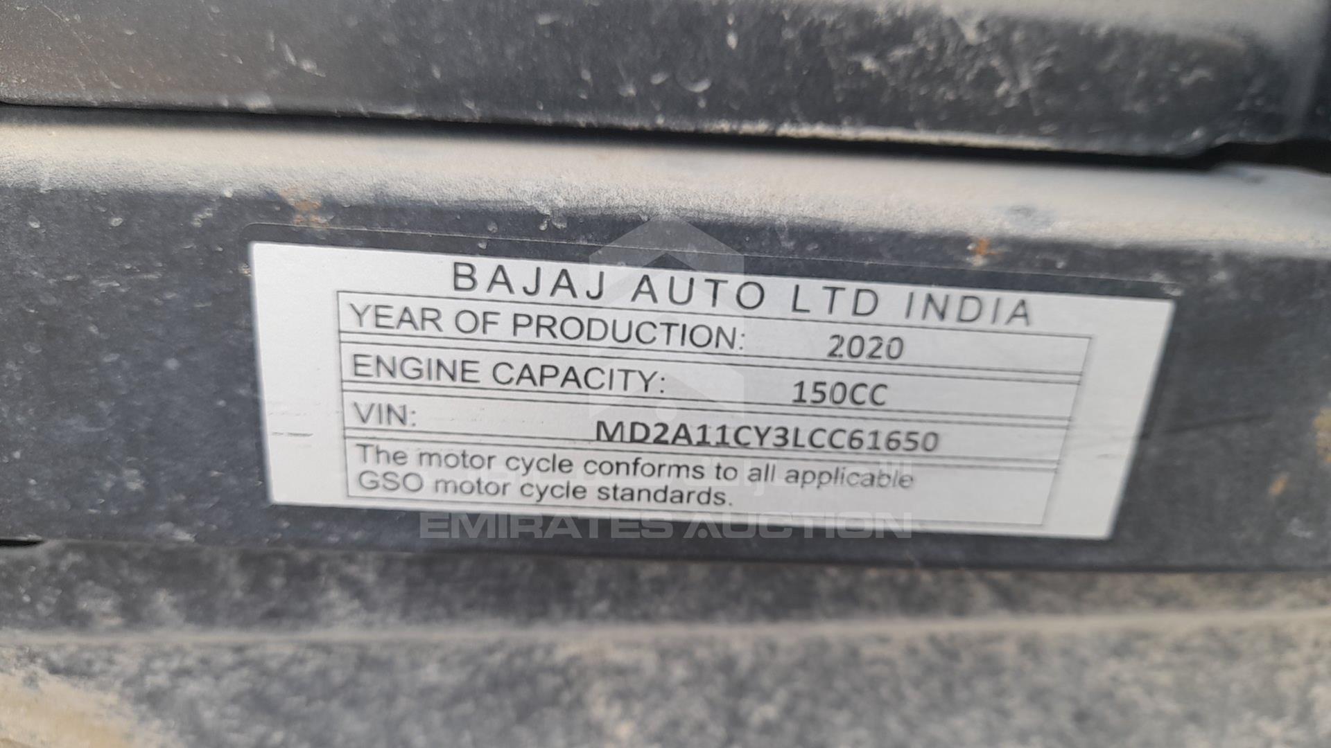 2020 BAJAJ 150 CC VIN: MD2A11CY3LCC61650