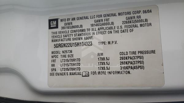 Hummer H2 2005 5GRGN22U15H104323 Image 13