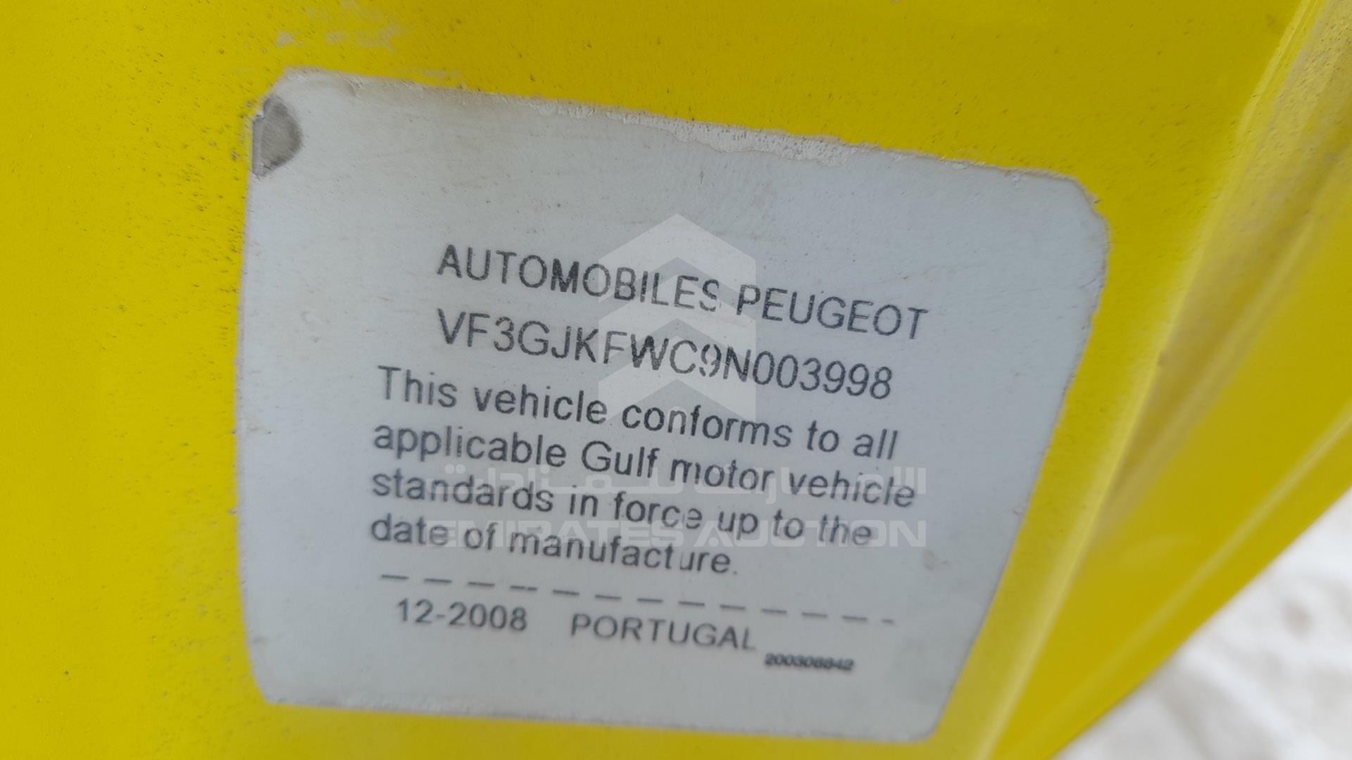 2009 PEUGEOT PARTNER VIN: VF3GJKFWC9N003998