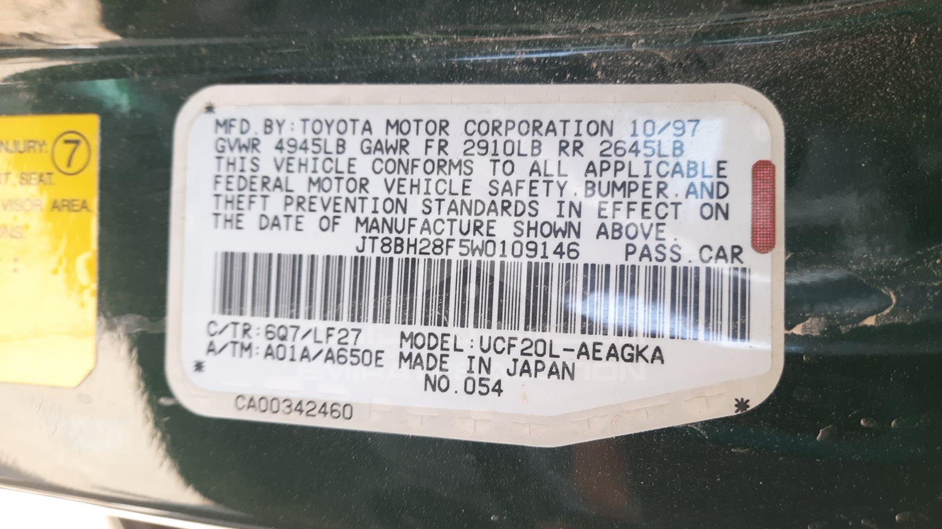 1998 LEXUS LS400 VIN: JT8BH28F5W0109146