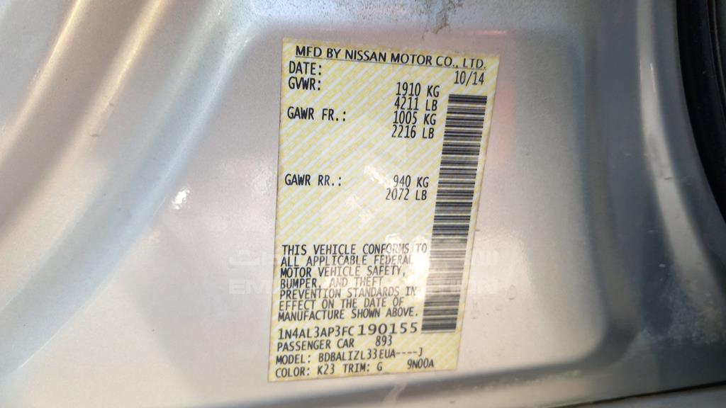 1N4AL3AP3FC190155 - 2015 NISSAN ALTIMA - #526316