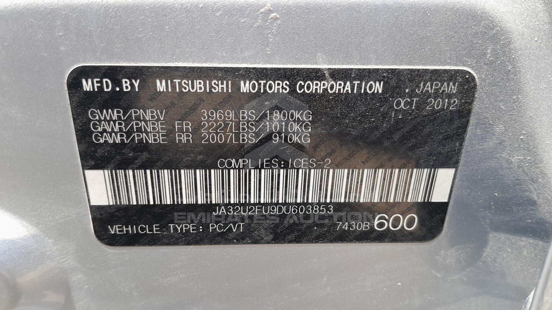 2013 MITSUBISHI LANCER VIN: JA32U2FU9DU603853