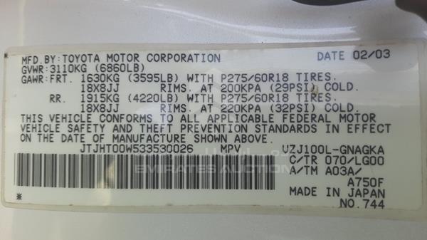 Lexus LX 470 2003 JTJHT00W533530026 Image 13