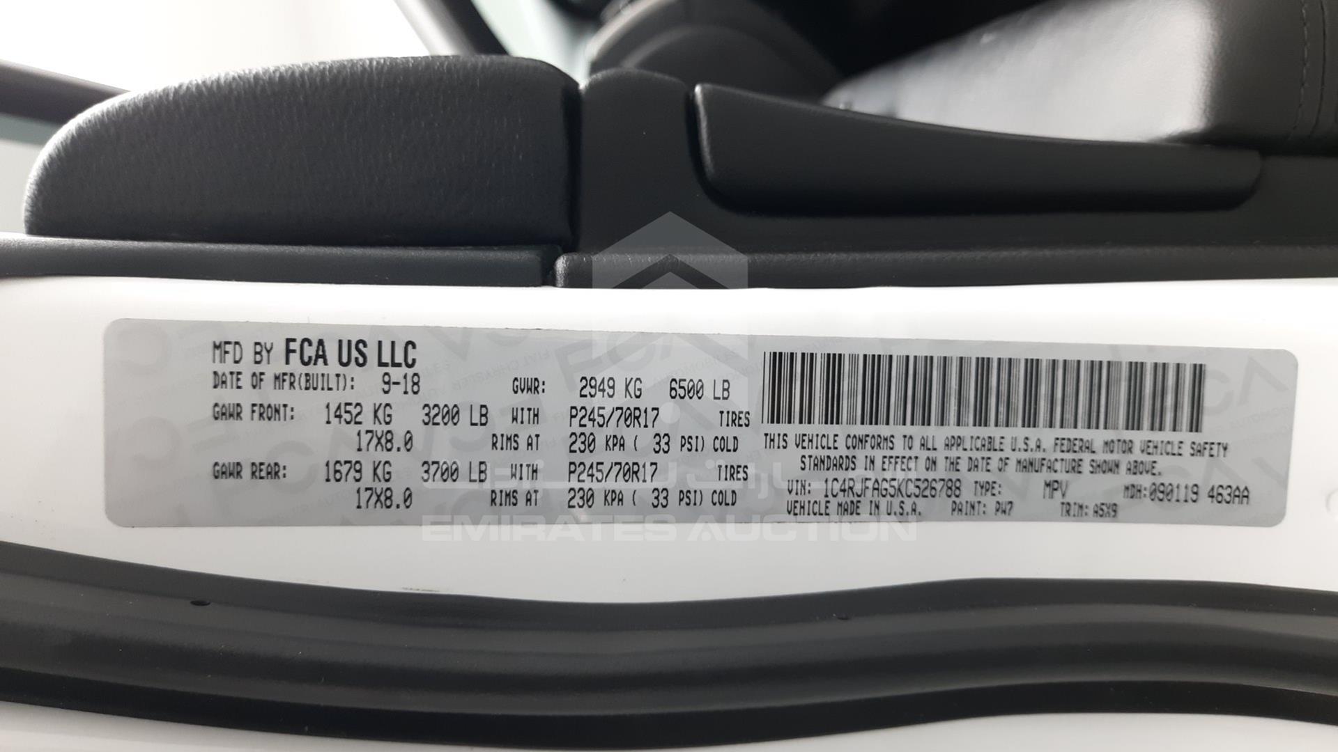 2019 JEEP GRAND CHEROKEE VIN: 1C4RJFAG5KC526788