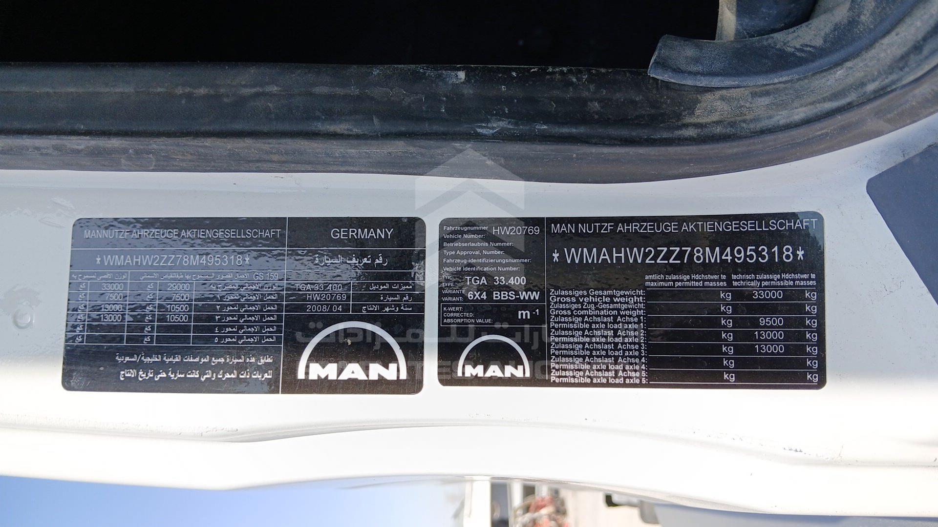 2008 MAN TGA 33.400 VIN: WMAHW2ZZ78M495318