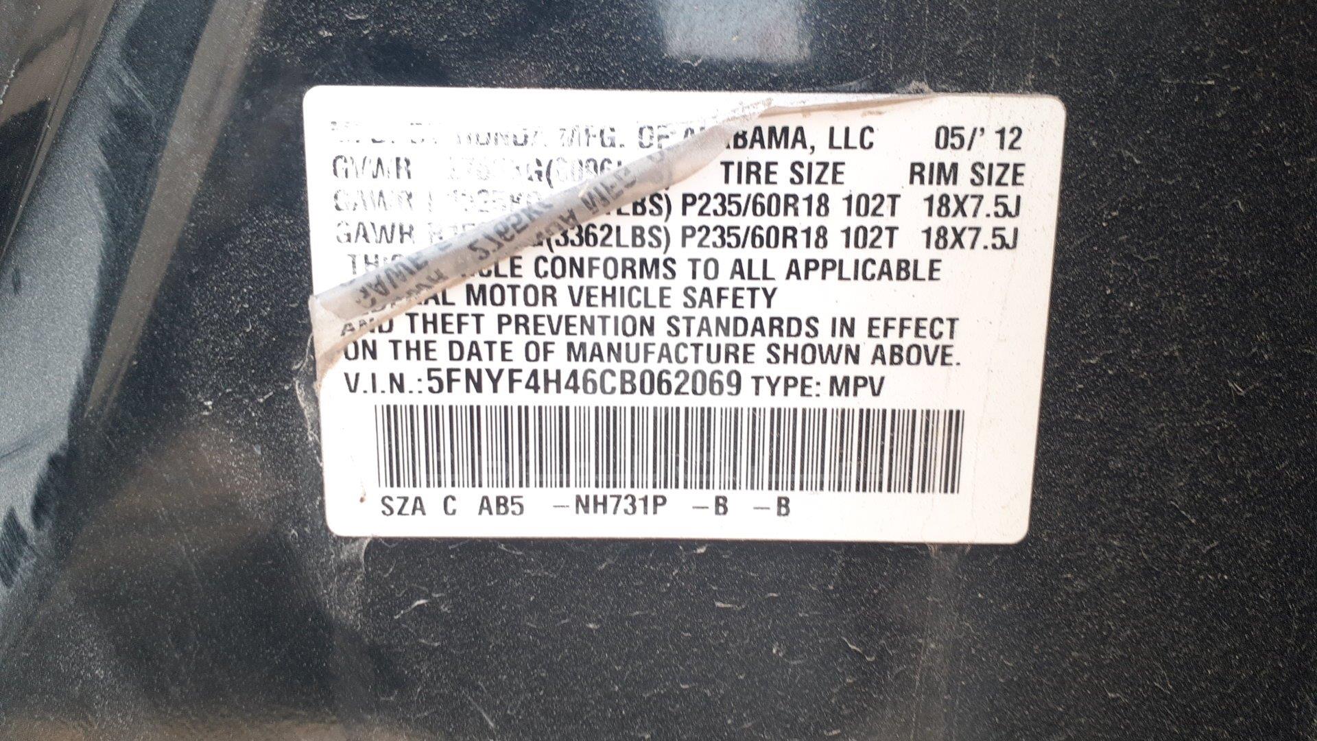 5FNYF4H46CB062069 - 2012 Honda Pilot - #507584