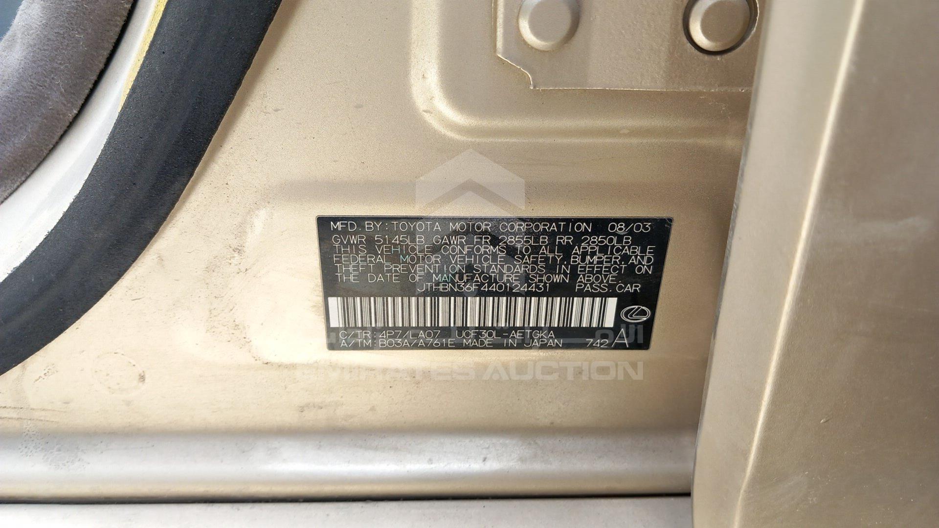 2004 LEXUS LS 430 VIN: JTHBN36F440124431