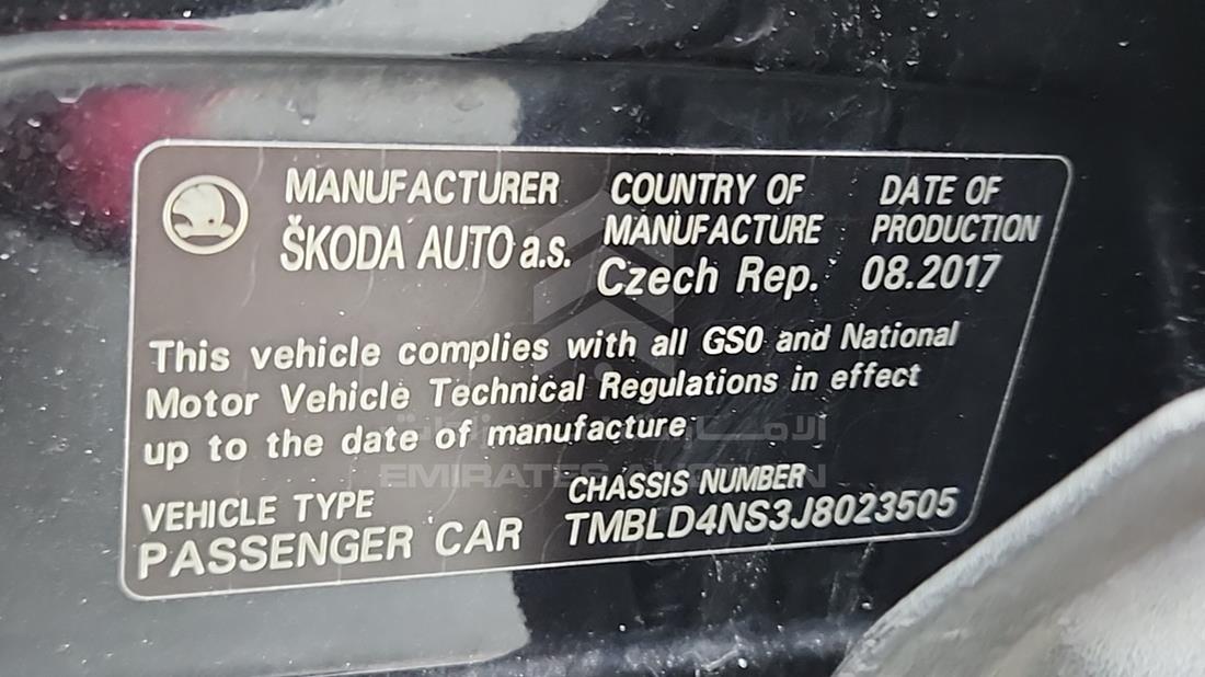 2018 Skoda KODIAQ — VIN on Frame — Photo 3