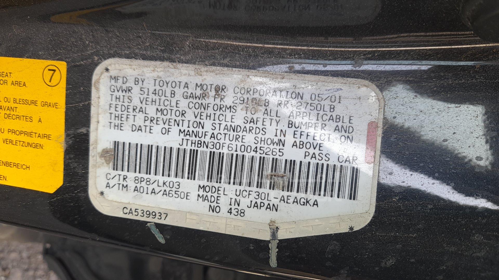 2001 LEXUS LS 430 VIN: JTHBN30F610045265