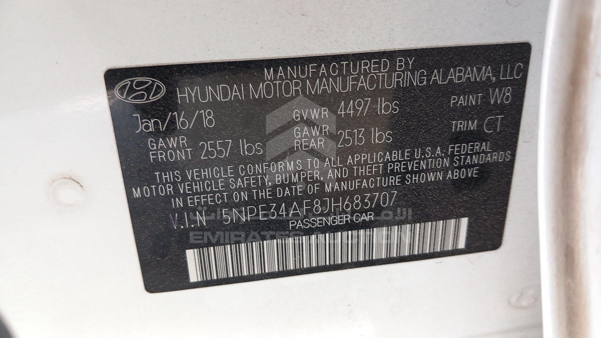 2018 HYUNDAI SONATA VIN: 5NPE34AF8JH683707