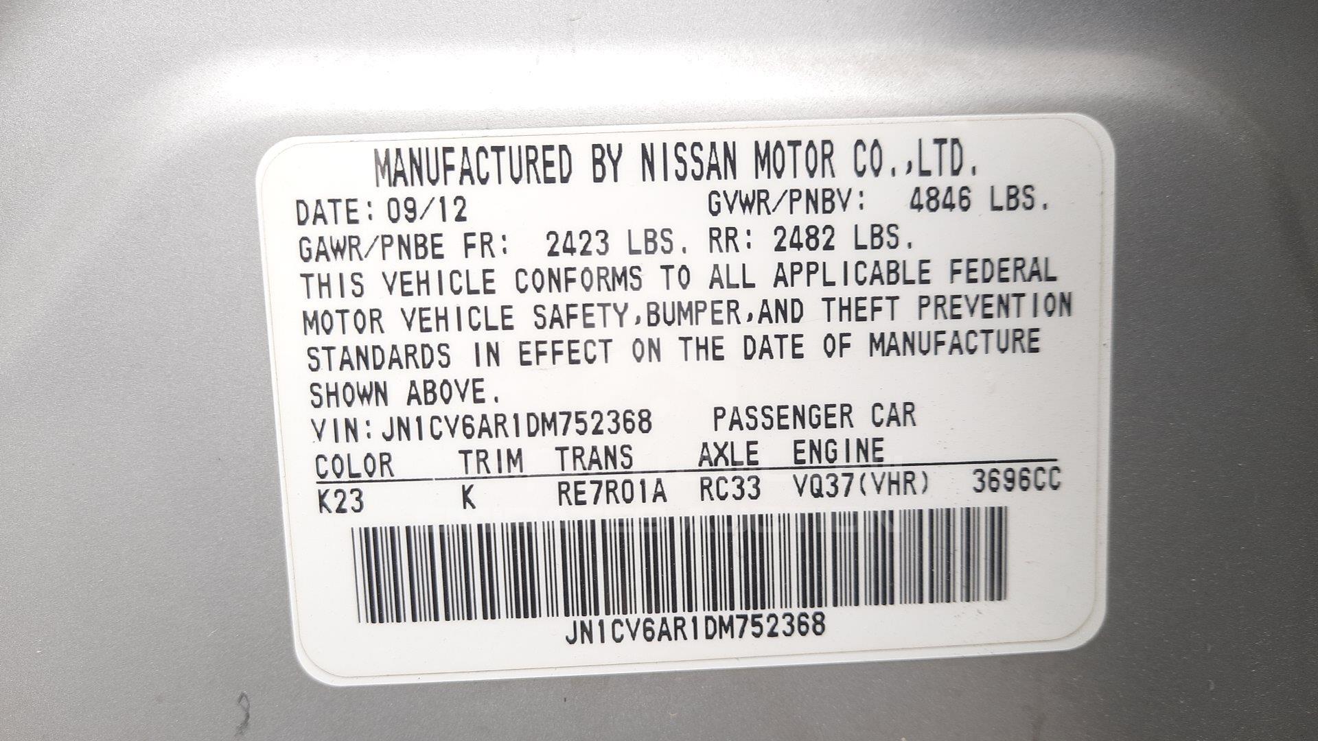 JN1CV6AR1DM752368 - 2013 Infiniti G 37 - #465623