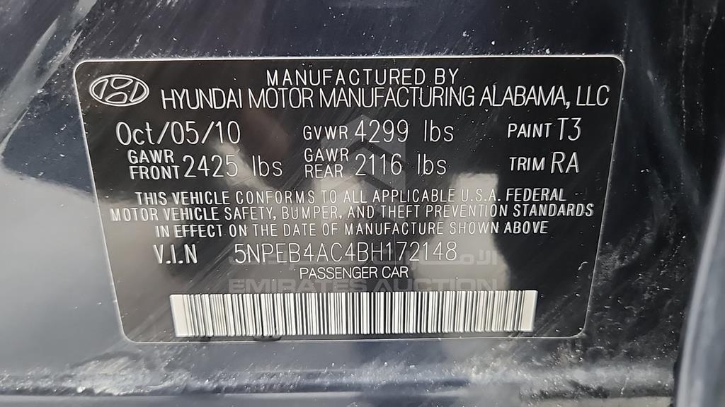 5NPEB4AC4BH172148 - 2011 HYUNDAI SONATA - #517690