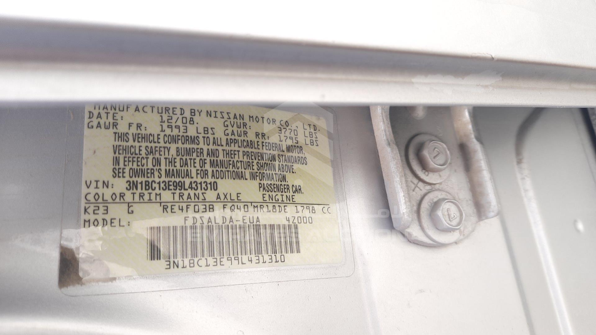 2009 NISSAN VERSA VIN: 3N1BC13E99L431310
