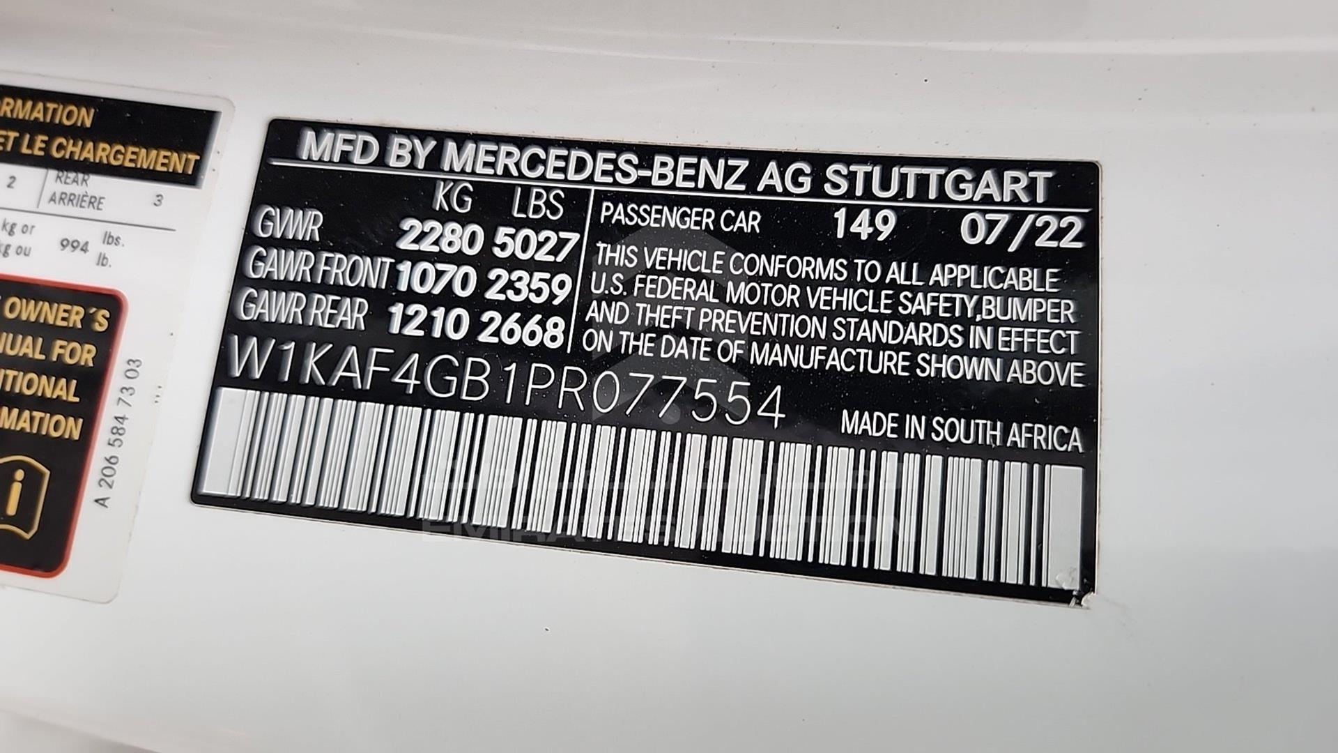 2023 MERCEDES C 300 VIN: W1KAF4GB1PR077554