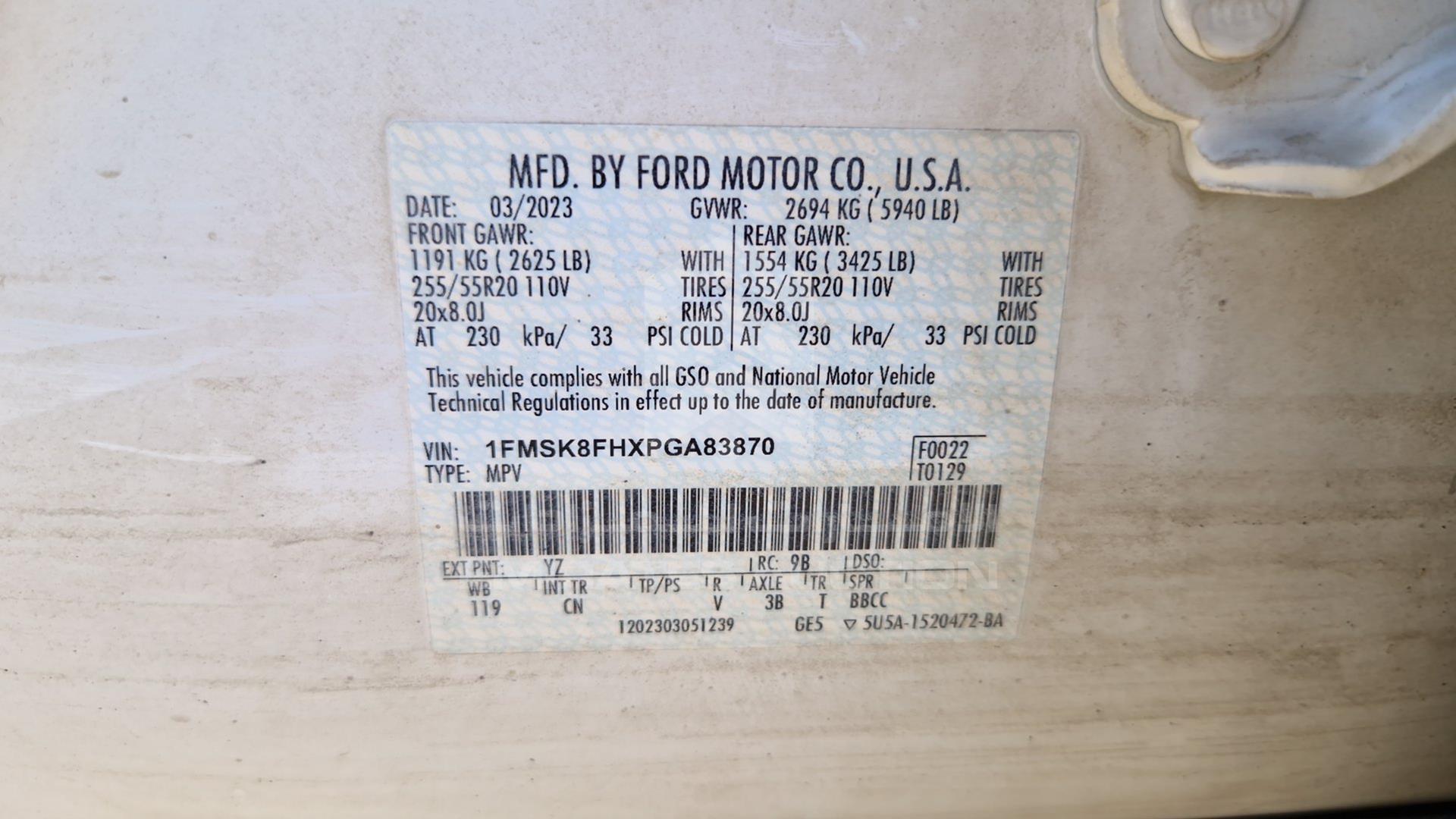 2023 FORD EXPLORER VIN: 1FMSK8FHXPGA83870