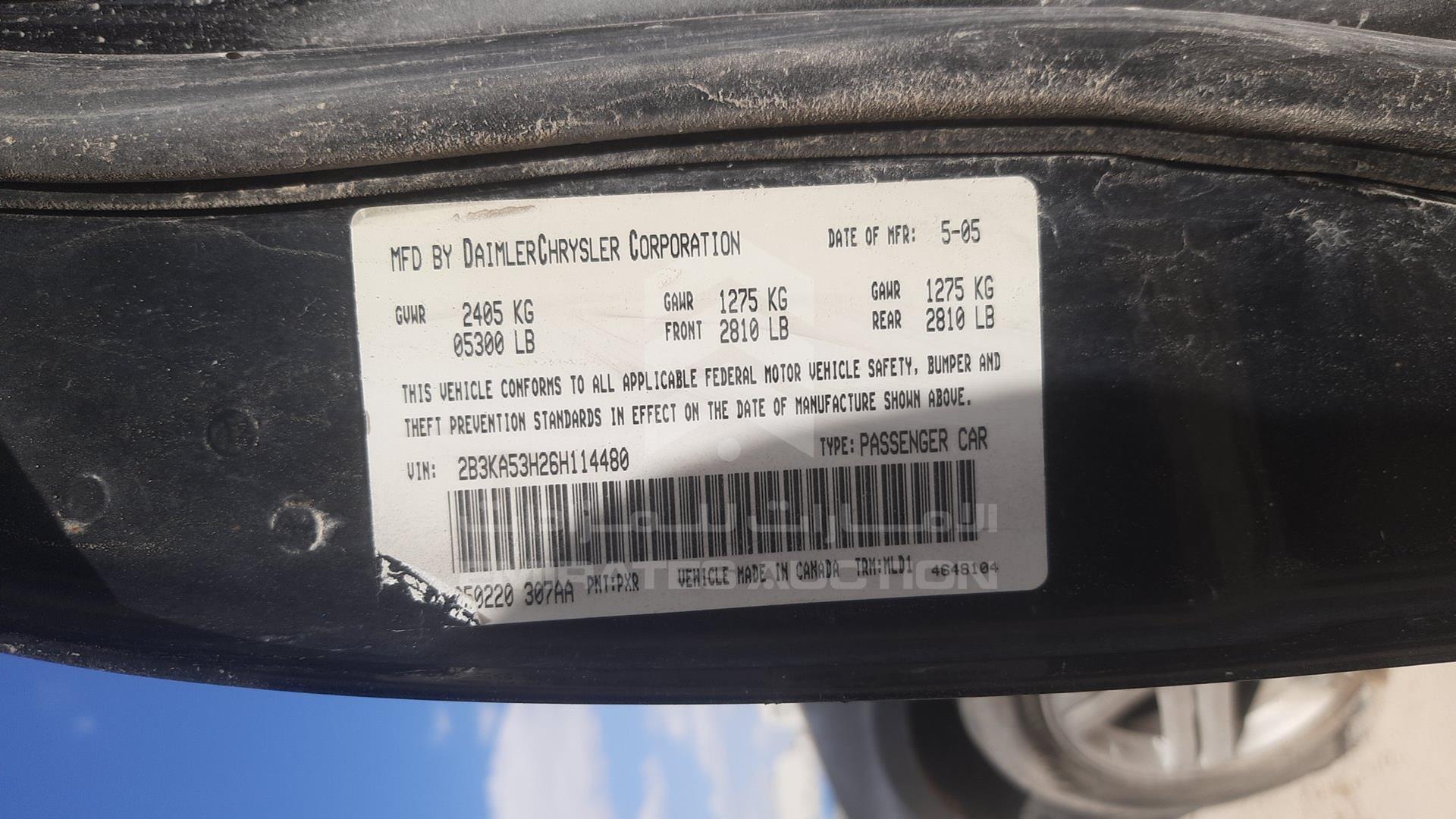 2005 DODGE CHARGER VIN: 2B3KA53H26H114480