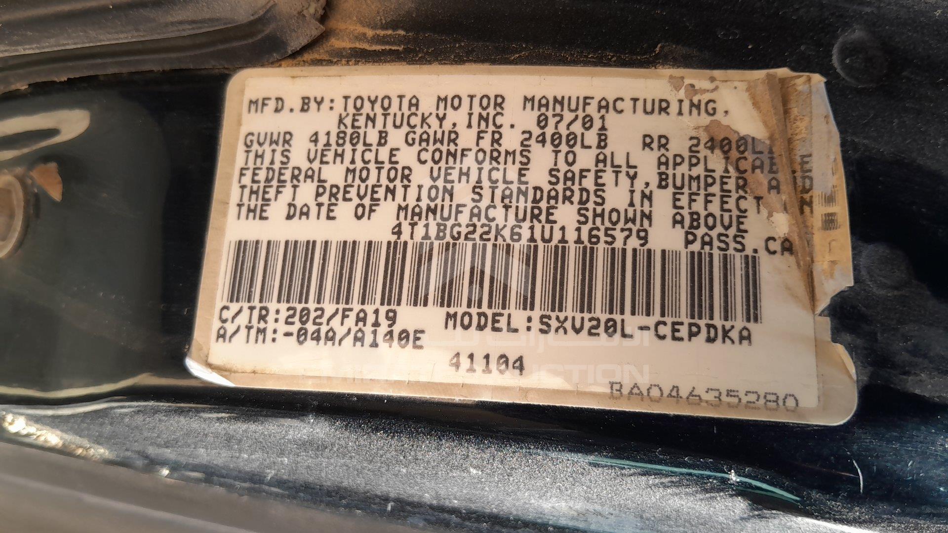 4T1BG22K61U116579 - 2001 Toyota Camry - #496569