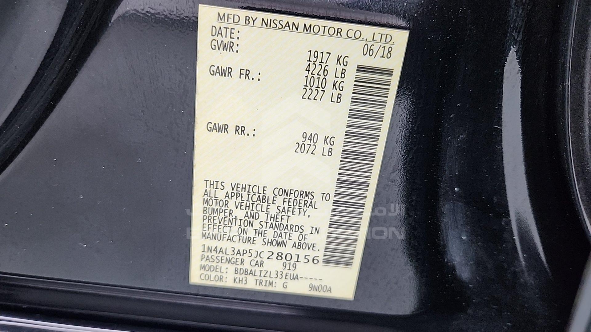 2018 NISSAN ALTIMA VIN: 1N4AL3AP5JC280156