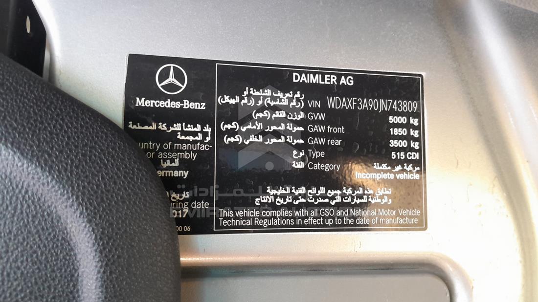 2017 Mercedes Sprinter — VIN on Frame — Photo 2