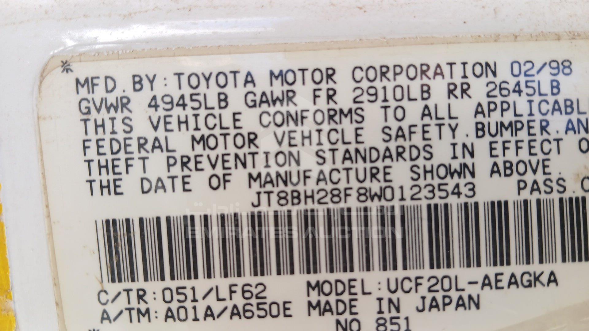 1998 LEXUS LS400 VIN: JT8BH28F8W0123543
