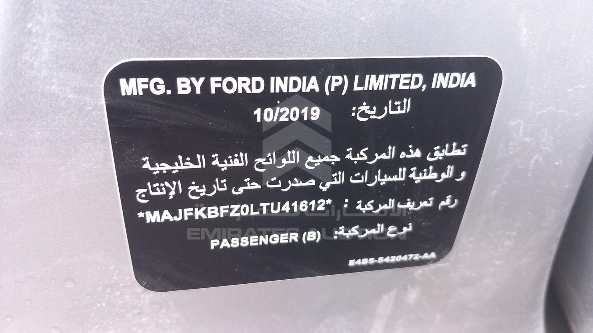 2020 FORD FIGO VIN: MAJFKBFZ0LTU41612