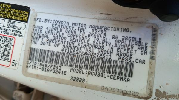 Toyota CAMRY 2004 4T1BE32K64U272511 Image 13