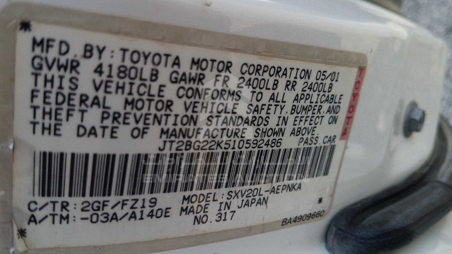 JT2BG22K510592486 - 2001 Toyota Camry - #490283