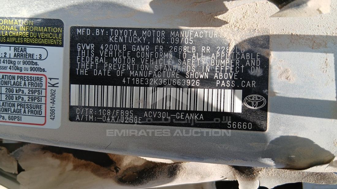 2006 Toyota Camry — VIN on Frame — Photo 2