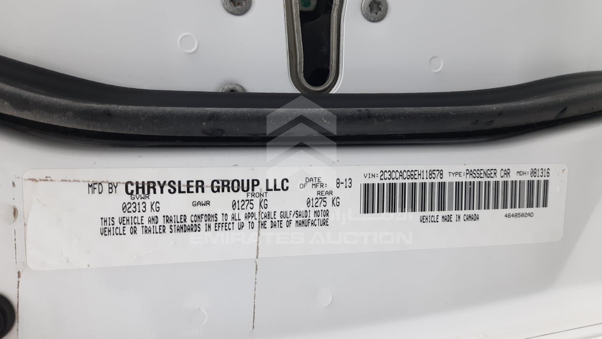 2014 CHRYSLER 300 C VIN: 2C3CCACG6EH118578