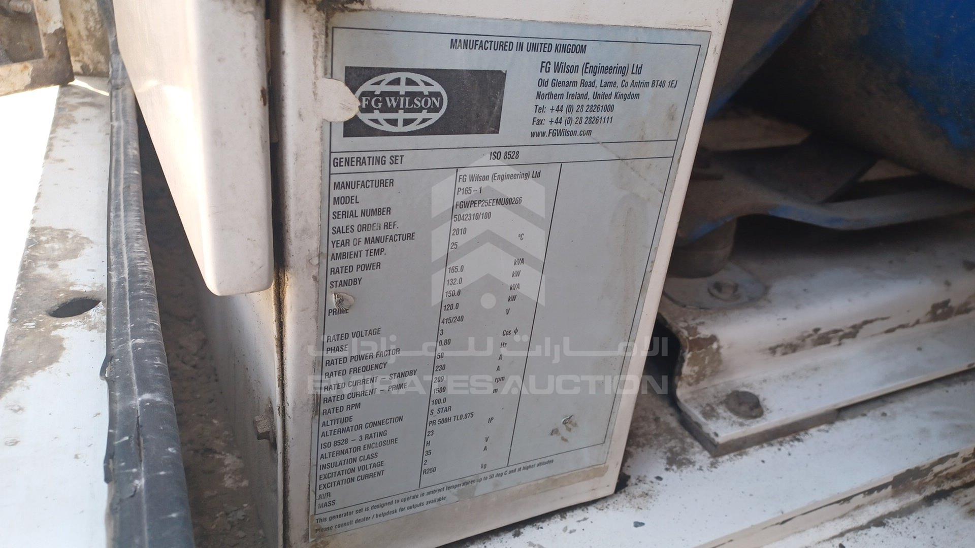 0 GENERATOR FG WILSON VIN: FGWPEP25EEMU00266