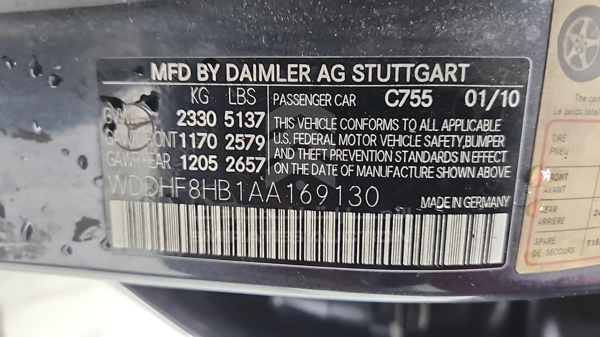 2010 MERCEDES E350 VIN: WDDHF8HB1AA169130