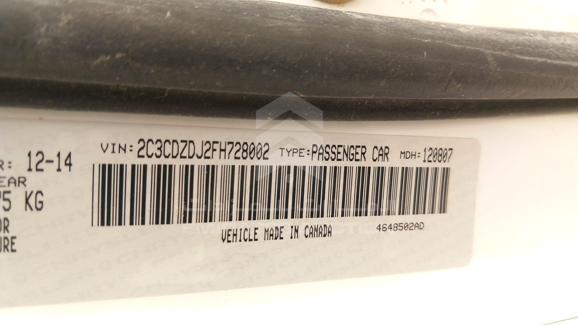 2015 DODGE CHALLENGER VIN: 2C3CDZDJ2FH728002